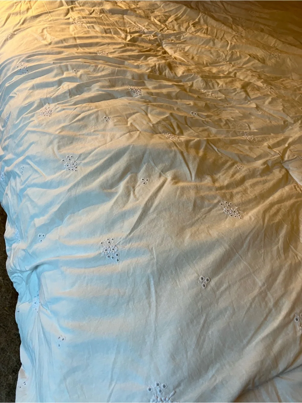 100% cotton eyelet floral white Queen comforter Rachel & Zoe